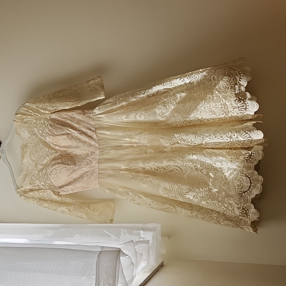 Chi Chi London Gilded Grace Lace Dress - Champagne